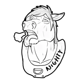 👷 NIGHTY cheval, dessin animé, animal, autocollant, mème, chemise de nuit telegram sticker