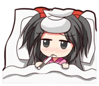 🤒 krank, Anime, Chibi, Fieber, Thermometer telegram sticker
