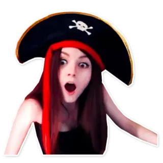 😵 pirata, donna, ritratto, costume, cappello, rosso, ragazza, teschio, ossa telegram sticker