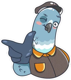👋 piccione, uccello, cartone animato, animale, basco, occhiolino telegram sticker