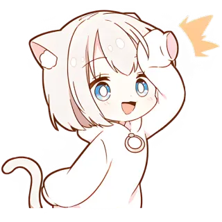 👋 Anime, Chat, Mignon, Chibi, Fille, Kawaii, Autocollant telegram sticker