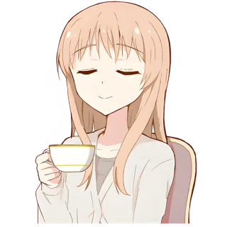 🫖 애니메이션 소녀, 귀여운, 차, 마시는, kawaii, 평온, 휴식 telegram sticker