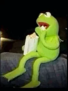 😬 Kermit kermit, frog, muppet, popcorn, eating, meme telegram sticker