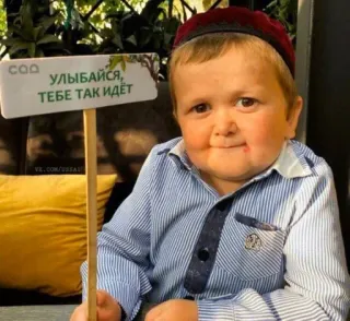 😀 Hasbulla Magomedov УЛЫБАЙСЯ, ТЕБЕ ТАК ИДЁТ hasbulla, meme, smile, dagestan, sign telegram sticker