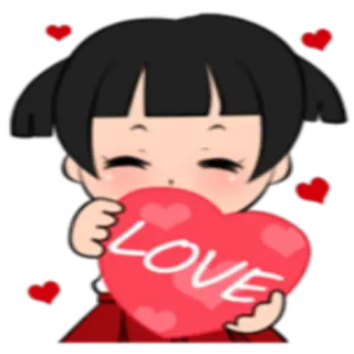❤ LOVE amour, coeur, fille, dessin animé, kawaii, mignon whatsapp sticker