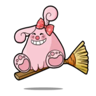 🧙‍♀ bruja, rosa, dibujos animados, escoba, magia, lindo, personaje, lazo telegram sticker