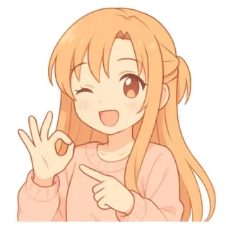 😉 Аниме, Девушка, Подмигивание, Ок, Милый, Мультфильм whatsapp sticker