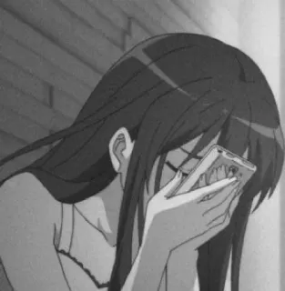 😭 anime, gadis, sedih, telepon, menangis, emosional telegram sticker
