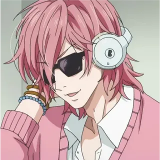😎 Anime, Personagem, Cabelo rosa, Fones de ouvido, Óculos de sol telegram sticker