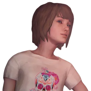 🙂 Maxine Caulfield Life is Strange videogioco, personaggio femminile, capelli castani, teschio, diamante telegram sticker