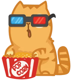 👓 POP CORN kat, popcorn, film, 3D, bril, dier, eten whatsapp sticker
