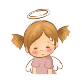 😓 Engel, Cartoon, Kind, Süß, Heiligenschein, Flügel, Traurig, Zöpfe whatsapp sticker