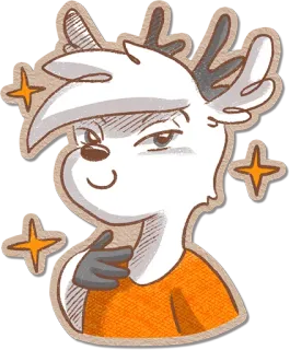 🌞 олень, искрящийся, мультяшный, антропоморфный, усмешка, персонаж telegram sticker