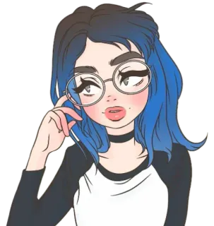 🤔 ragazza, cartone animato, occhiali, bruna, capelli blu, anime telegram sticker