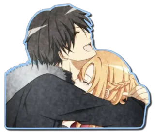 ❤ Kirito, Asuna Sword Art Online anime, abraço, amor, casal telegram sticker