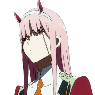😕 Zero Two Darling in the Franxx anime, pink hair, horns, character, franxx telegram sticker