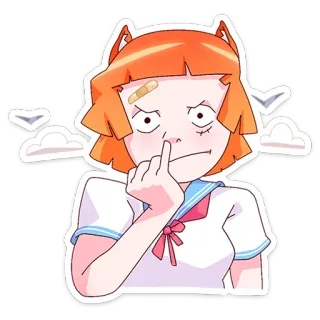 🤨 女孩, 中指, 冒犯, 粗鲁, 卡通, 动漫, 贴纸 telegram sticker
