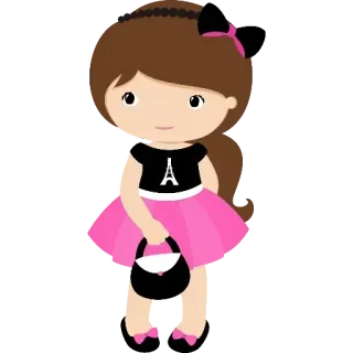 Ⓜ️ Cartoon, Mädchen, Paris, Eiffelturm, Rosa whatsapp sticker