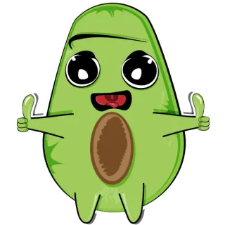 👍 Avocat, Nourriture, Mignon, Dessin animé, Pouce levé, Kawaii telegram sticker