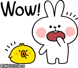 😲 Wow! conejo, pollito, guau, lindo, dibujos animados, animal, expresión whatsapp sticker