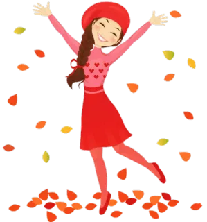 🤗 Herbst, Mädchen, Blätter, Fröhlich, Rot, Beret, Feier, Fest whatsapp sticker