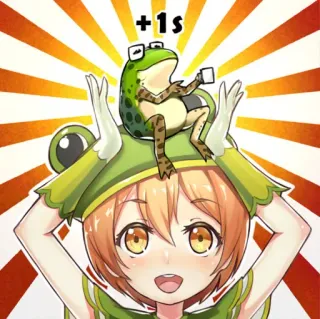🐸 +1s Animé, Grenouille, Lunettes, Dessin animé, Joyeux, Mignon, Fille whatsapp sticker