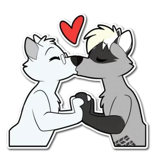 ❤ furry, anthropomorphic, kissing, romance, heart, cute, couple, cartoon telegram sticker