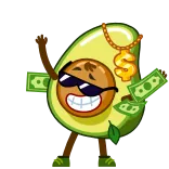 🤑 авокадо, деньги, доллар, солнцезащитные очки, эмодзи, мультфильм telegram sticker