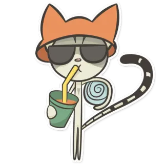 😎 chat, chapeau, lunettes de soleil, boisson, dessin animé, animal, mignon, autocollant whatsapp sticker
