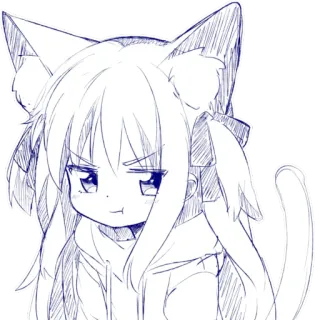 😒 Anime, Manga, Gadis kucing, Kemonomimi, Imut, Kawaii, Sketsa, Gadis telegram sticker