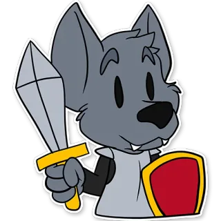 🎮 Dibujo animado, Lobo, Caballero, Espada, Escudo, Animal telegram sticker