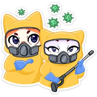 🤬 kucing, baju hazmat, APD, virus, keamanan, kartun, perlindungan telegram sticker
