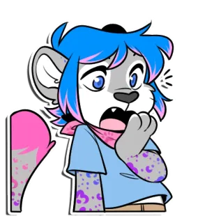 😮 Anthro, Furry, Personage, Cartoon, Blauw haar, Verrassing, Bezorgd whatsapp sticker