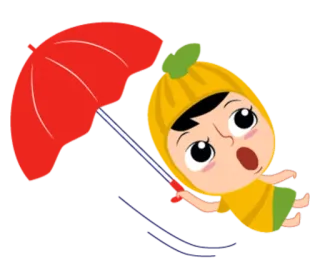 ☂ cartone animato, ombrello, ragazza, giallo, vento, carino telegram sticker