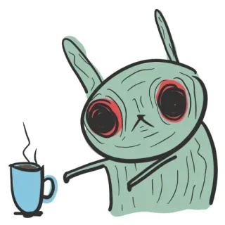 ☕️ Alien, Café, Criatura, Fofo, Desenho animado, Ilustração telegram sticker