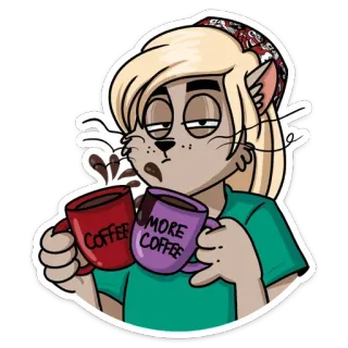 ☕ Coffee MORE COFFEE cat, coffee, tired, morning, cartoon telegram sticker