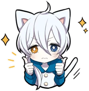 👍 Anime, Kot, Chibi, Słodki, Postać, Naklejka, Kciuk w górę telegram sticker