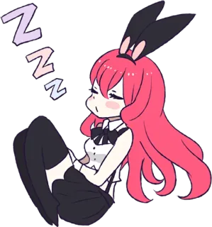 😴 ZZZZ garota anime, orelhas de coelho, dormindo, chibi, cabelo rosa, fofa, desenho animado telegram sticker