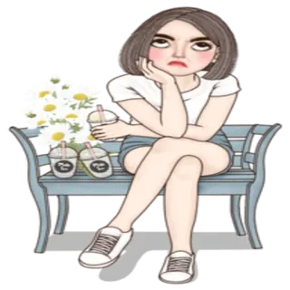 😤 mulher, sentada, banco, flores, bebidas whatsapp sticker