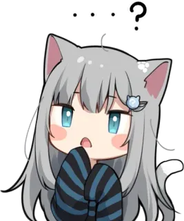 💬 ??? 애니메이션, 고양이 소녀, 물음표, 혼란스러움, 회색 머리, 귀여운 telegram sticker