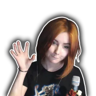 ✋️ женщина, машет рукой, портрет, микрофон, наушники, рыжие волосы telegram sticker