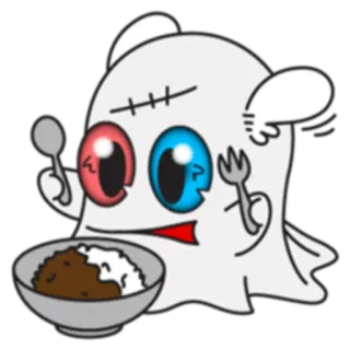 🍽 fantôme, dessin animé, nourriture, mignon, cuillère, fourchette, repas, curry, riz telegram sticker