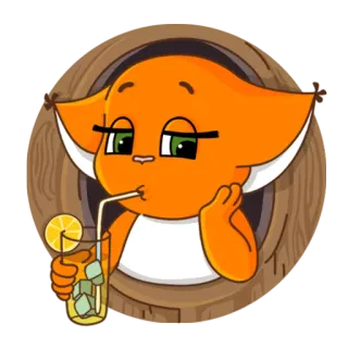 🍹 gatto, cartone animato, bevanda, limone, ghiaccio, arancia, finestra, carino telegram sticker