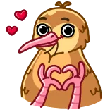 😘 птица, киви, любовь, сердце, милый, животное, мультфильм whatsapp sticker
