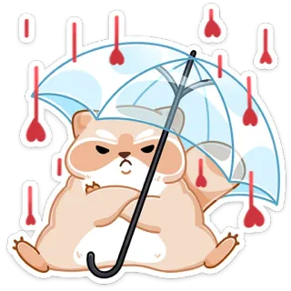 💔 แฮมสเตอร์, ร่ม, น่ารัก, สติกเกอร์, ขี้หงุดหงิด, ฝนหัวใจ whatsapp sticker