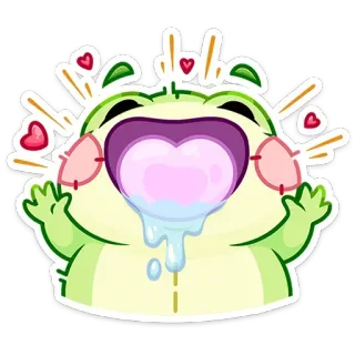 🥰 słodkie, żaba, emoji, naklejka, kawaii, zielony, miłość telegram sticker