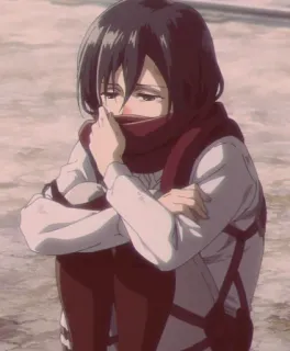 💗 Mikasa Ackerman Attack on Titan Anime, Mädchen, Schal, Traurig, Sitzend, Mikasa telegram sticker