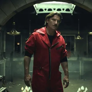 🍂 Money Heist ペーパー・ハウス, 教授, ネットフリックス, 赤いジャンプスーツ telegram sticker