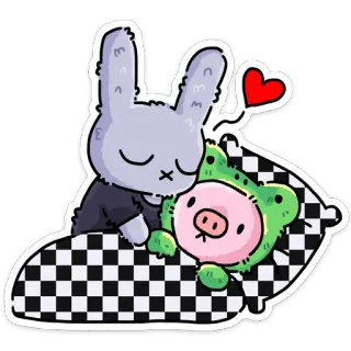 😌 兔子, 青蛙, 猪, 睡觉, 枕头, 可爱, 卡通 telegram sticker