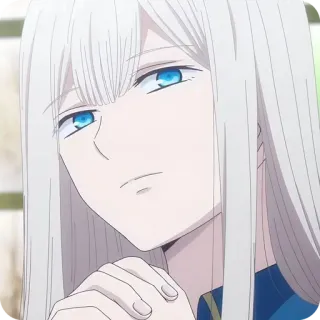 😑 Anime, Femme, Cheveux Blancs, Yeux Bleus, Portrait, Personnage telegram sticker